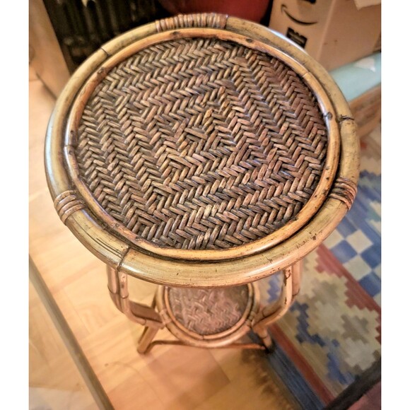 Double Plant Stand Wicker Cane Rattan 2-Level NICE! 36"H MINT VTG - Picture 3 of 11